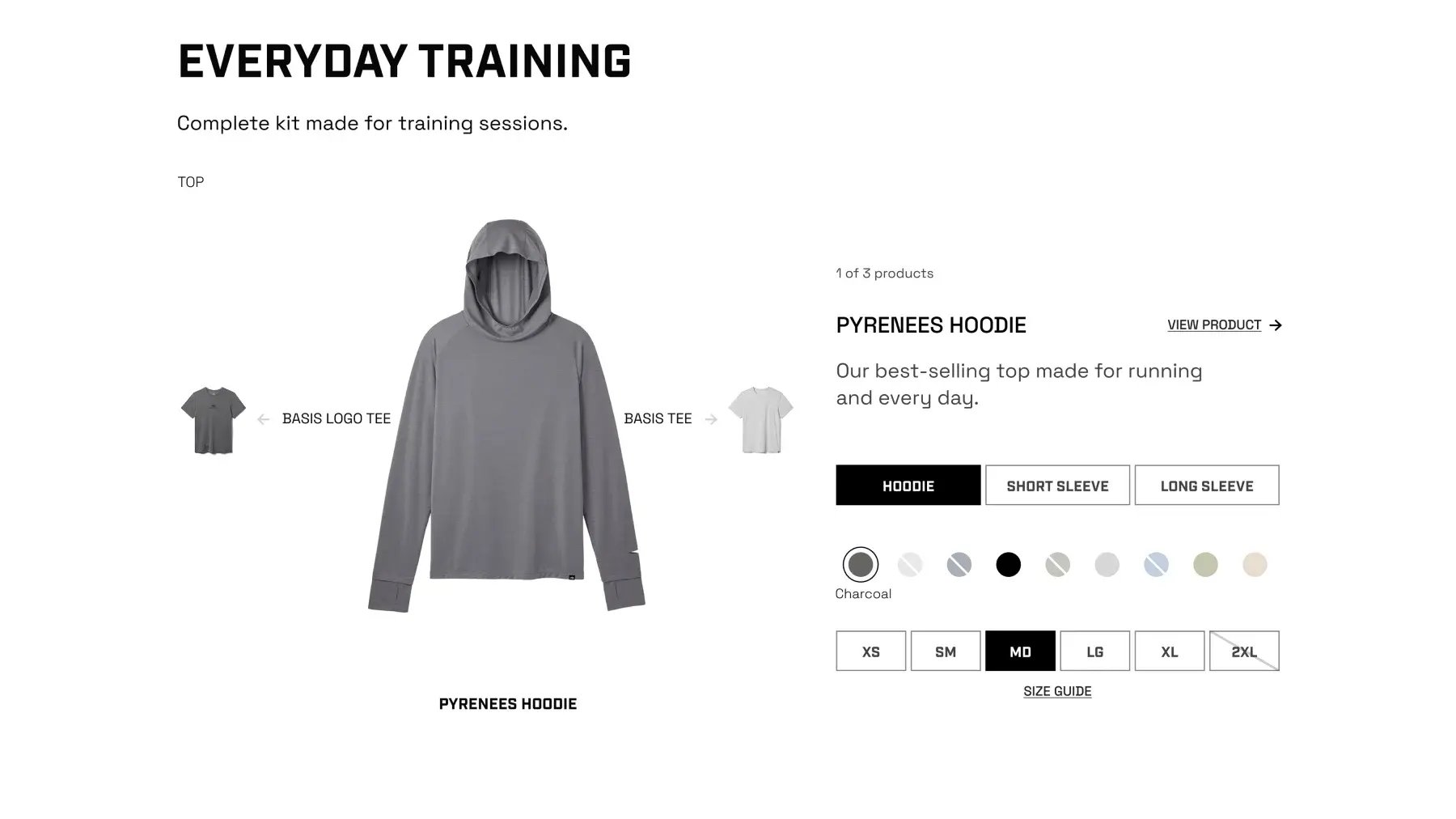 Shopify bundle builder for an activewear kit with a hoodie selected and tee options plus style, color and size controls